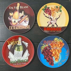 4 Pottery Barn Wine Bar 8.25”Cocktail Plates Amorce Frutteto Vilforte Vin Blanc